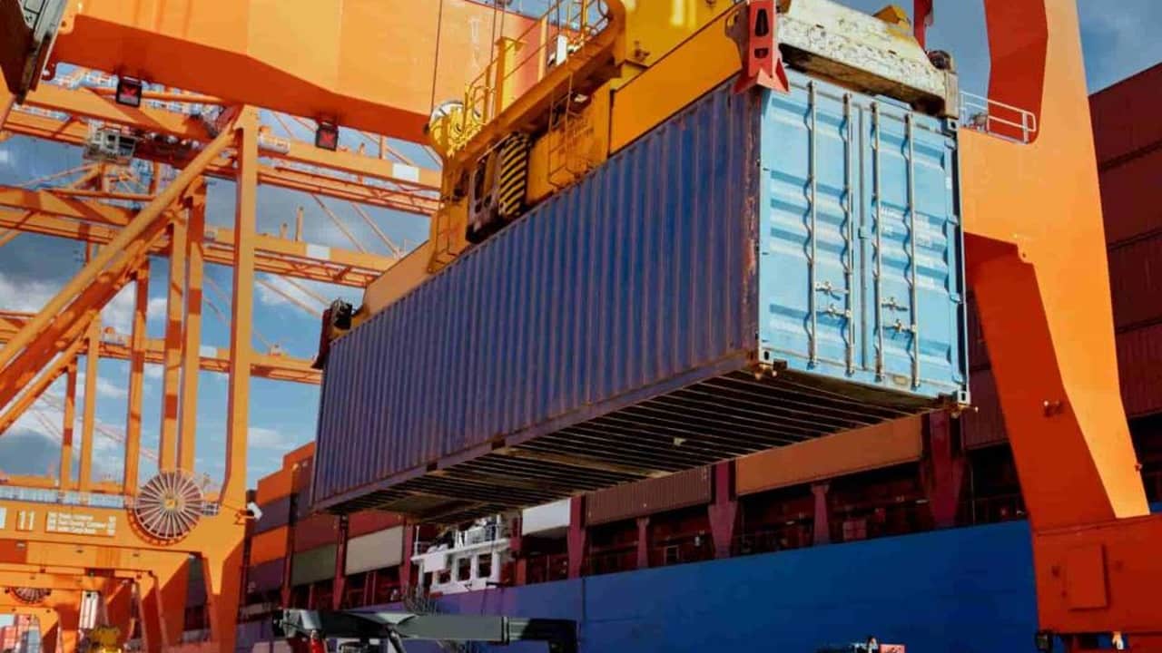20ft shipping container at a commercial container port