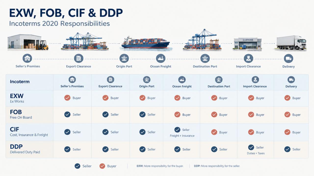 EXW vs FOB vs CIF vs DDP Comparison